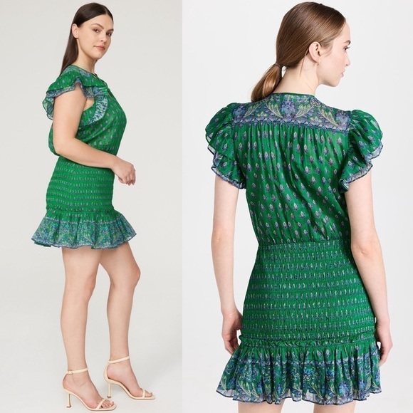 VERONICA BEARD Floral Paisley Smocked Flutter Short Sleeve Ruffled Mini Dress 8 - Picture 8 of 13